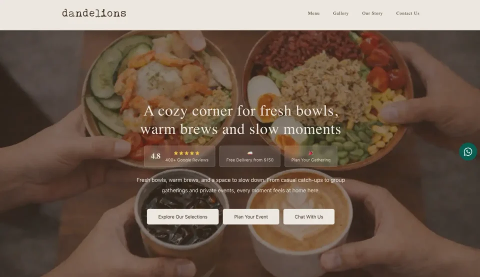 Dandelions Café café website screenshot