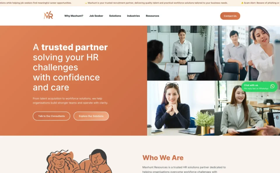 Maxhunt Resources recruitment website screenshot