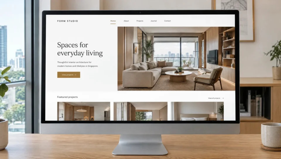 Generated business website design on a desktop monitor
